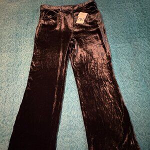 Zara Black Velvet High Rise Wide Leg Casual Women's Pants Size L. NWT